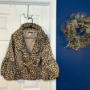 Women’s Design Today’s Animal Print Polyester Ruffled Zip Up Jacket Size Medium